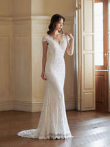 Sexy Mermaid Open Back V-neck Maxi Long Lace Wedding Dresses Online