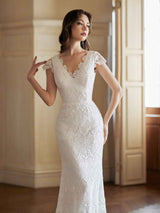 Sexy Mermaid Open Back V-neck Maxi Long Lace Wedding Dresses Online