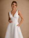ChicSew Elegant V-Neck Sleeveless A-Line Satin Floor-Length Wedding Dresses With Beading