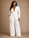 ChicSew Modern Sexy V-Neck Crepe Long Sleeves Floor-Length Wedding Jumpsuit
