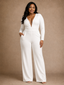 ChicSew Modern Sexy V-Neck Crepe Long Sleeves Floor-Length Wedding Jumpsuit