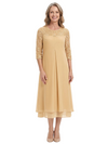 ChicSew Jewel Long Sleeve Beaded Lace Applique Tea Length Chiffon Casual Mother Of The Bride And Groom Dresses