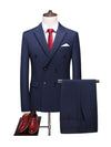 Dark navy 3 pieces Men‘s Suit Slim Fit Flat Double Breasted Peak Lapel Tuxedo CN506