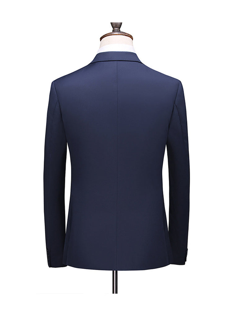 Dark navy 3 pieces Men‘s Suit Slim Fit Flat Double Breasted Peak Lapel Tuxedo CN506