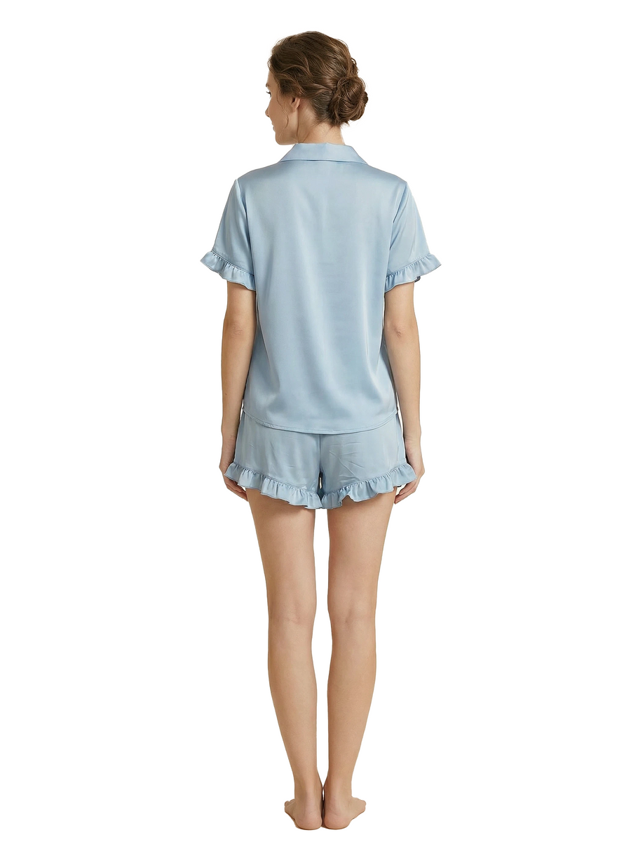 Women's Short Sleeves V-Neck Bride Bridesmaid Pants Robes Silk Like Wedding Robes