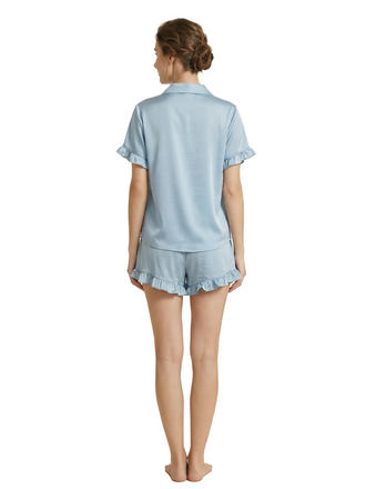 Women's Short Sleeves V-Neck Bride Bridesmaid Pants Robes Silk Like Wedding Robes