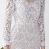 Sexy Mermaid Long Sleeves Jewel Maxi Long Lace Wedding Dresses