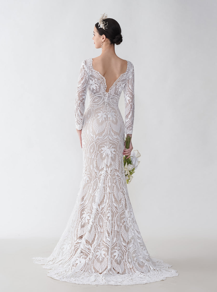 Sexy Mermaid Long Sleeves Jewel Maxi Long Lace Wedding Dresses