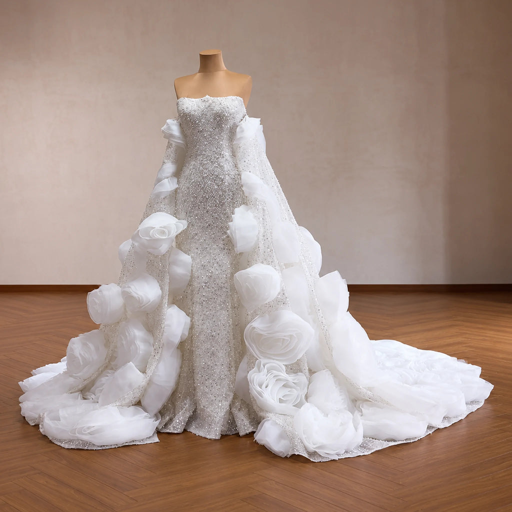 ChicSew Luxurious Beaded Ball Gown Wedding Dress With Overskirt