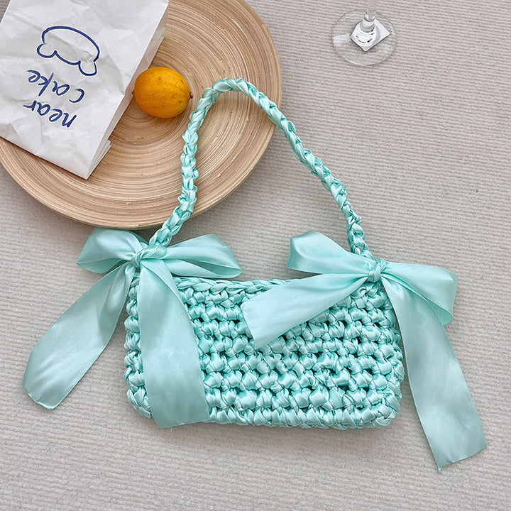 New bridesmaid satin bow shoulder bag hand-woven bag homemade silk satin bag