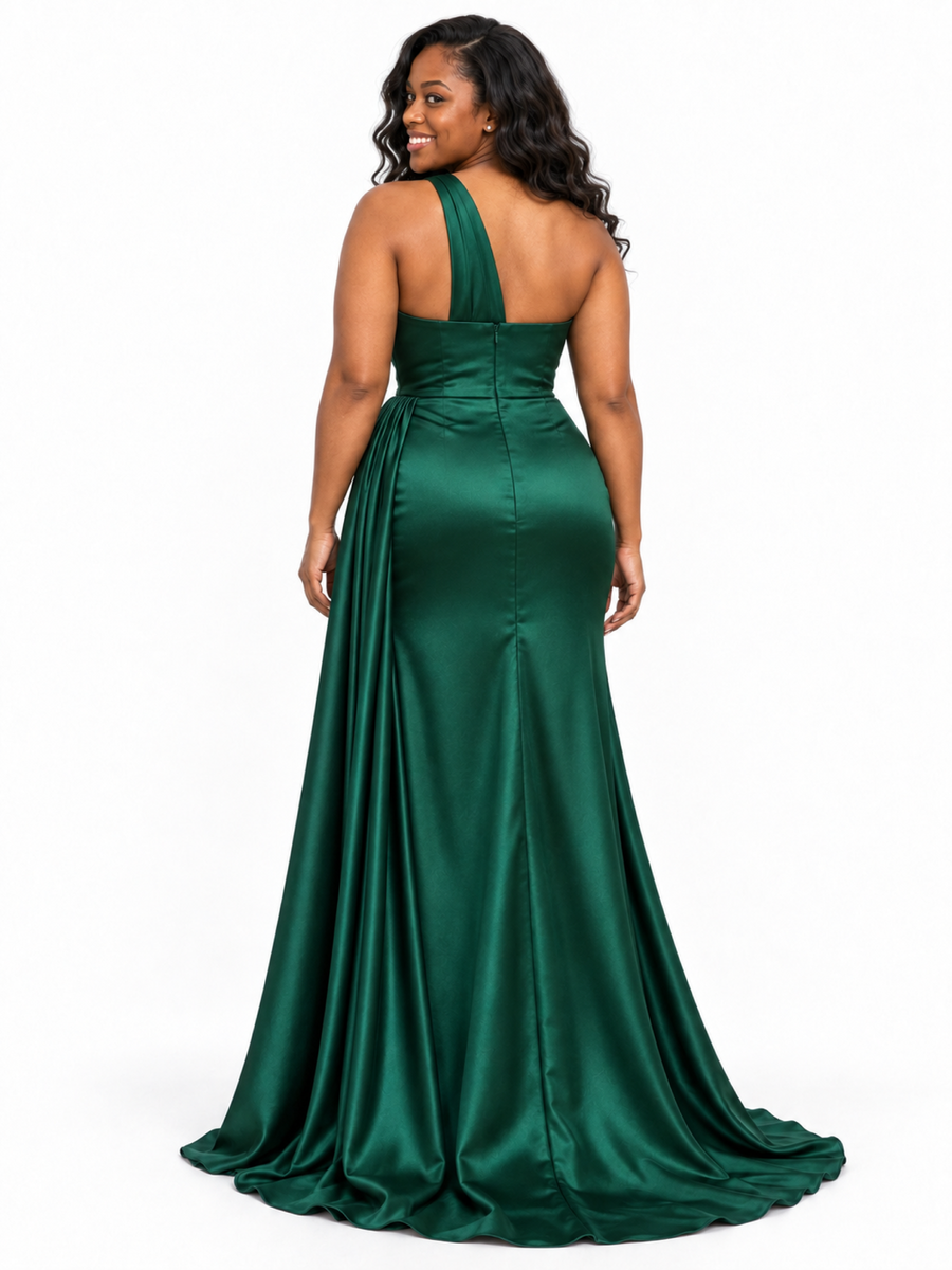 ChicSew Sexy One Shoulder Soft Satin Mermaid Ruched Floor-Length Bridesmaid Dresses