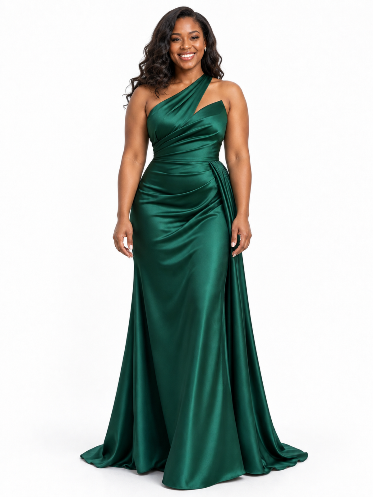 ChicSew Sexy One Shoulder Soft Satin Mermaid Ruched Floor-Length Bridesmaid Dresses