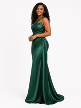 ChicSew Sexy One Shoulder Soft Satin Mermaid Ruched Floor-Length Bridesmaid Dresses