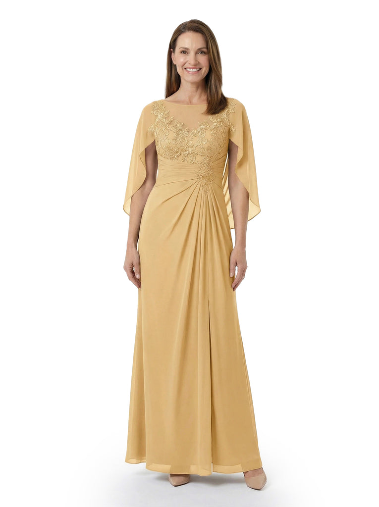 ChicSew Classy A-Line Chiffon Cape Sleeves Mother Of The Bride Dresses With Lace Applique