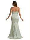 Trendy Sweetheart Strapless Side Slit Mermaid Long Satin Floral Formal Dresses For Women