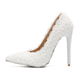 New Women's High Heels Single Shoes Wedding Shoes Stiletto Shoes White Lace Pearl Wedding Shoes