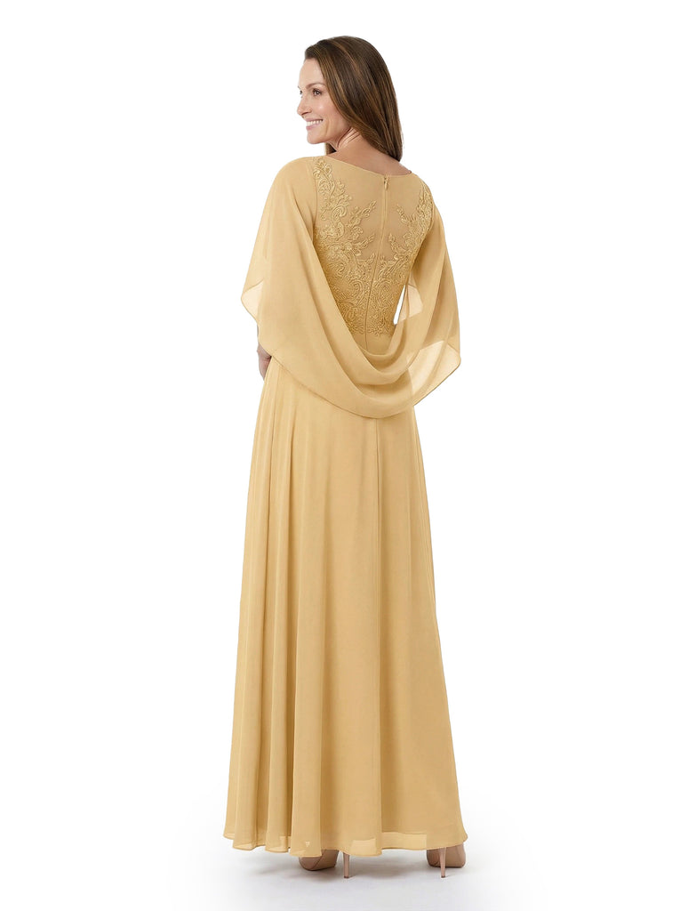 ChicSew Classy A-Line Chiffon Cape Sleeves Mother Of The Bride Dresses With Lace Applique