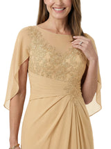 ChicSew Classy A-Line Chiffon Cape Sleeves Mother Of The Bride Dresses With Lace Applique