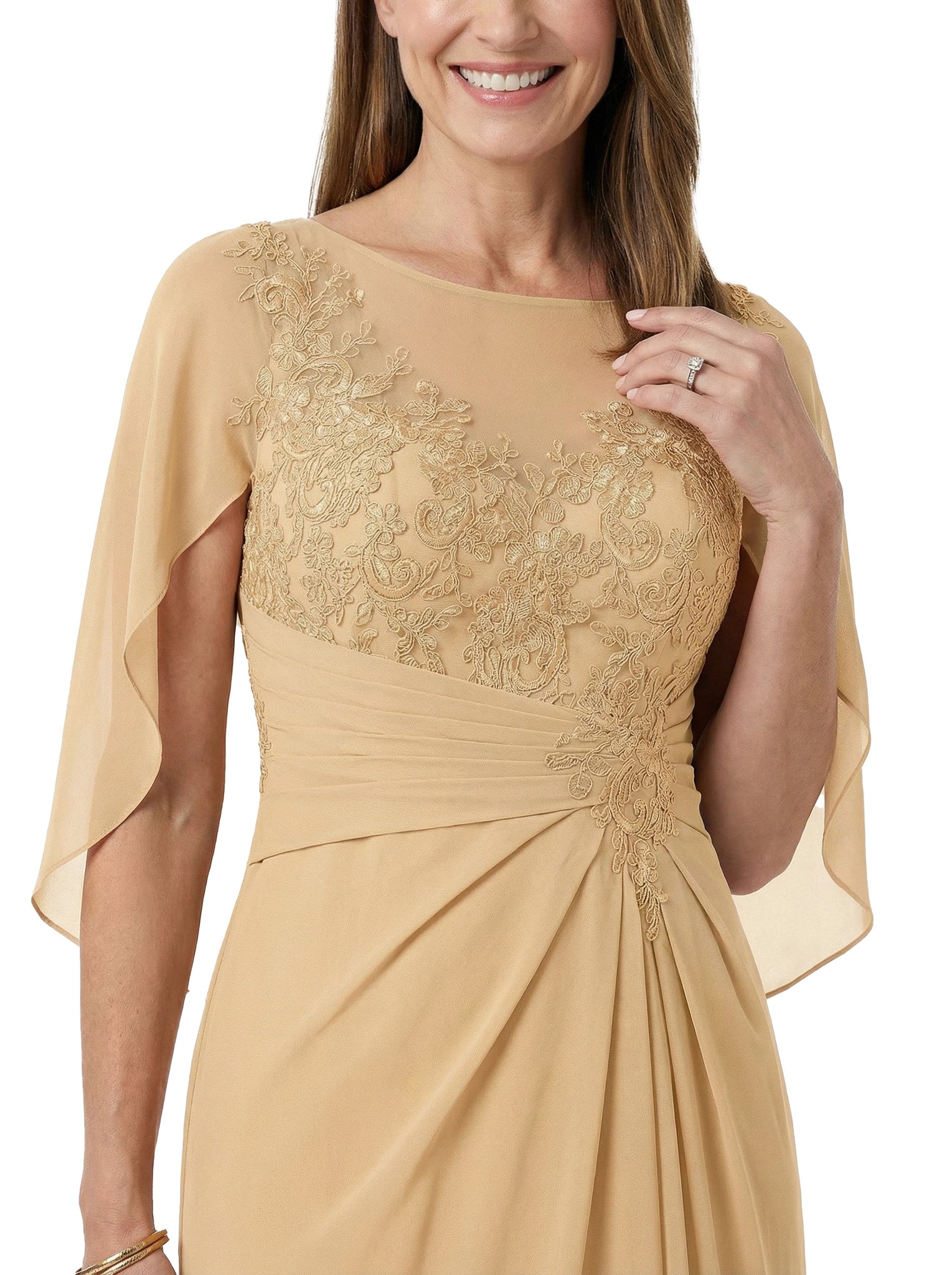 ChicSew Classy A-Line Chiffon Cape Sleeves Mother Of The Bride Dresses With Lace Applique