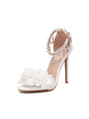 Women Rhinestones Flower Embellished Open Toe High Heels Pumps Chic Wedding Event Dress Shoes