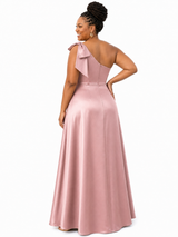 ChicSew Elegant One Shoulder Soft Satin A-Line Side Slit Floor-Length Bridesmaid Dresses With Bow