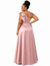 ChicSew Elegant One Shoulder Soft Satin A-Line Side Slit Floor-Length Bridesmaid Dresses With Bow