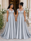 ChicSew Elegant Illusion Cap Sleeves A-Line Soft Satin Long Bridesmaid Dresses With Lace Appliques