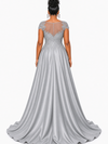 ChicSew Elegant Illusion Cap Sleeveless A-Line Soft Satin Long Bridesmaid Dresses With Lace Appliques