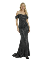 Fancy Off the Shoulder Sequin Evening Gown Mermaid Floor Length Formal Prom Dress