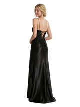 Modern Spaghetti Straps V-Neck Side Slit Satin Lace Corset Mermaid Prom Dresses