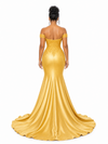 ChicSew Elegant Soft Satin Lace Applique Off Shoulder Mermaid Long Bridesmaid Dresses