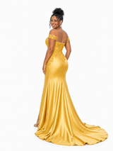 ChicSew Elegant Soft Satin Lace Applique Off Shoulder Mermaid Long Bridesmaid Dresses