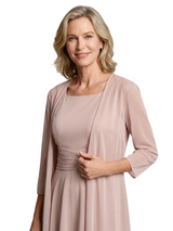 Elegant Square Neckline Midi Cocktail Mother of the Groom Dress and Jacket
