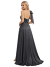 Elegant Bow One Shoulder Satin Ruched Long Prom Gown With Detachable OverSkirt
