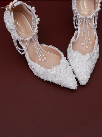 Women's Wedding Shoes Decorative Heel Wedding Heels Bridal Shoes With Beading WS0008