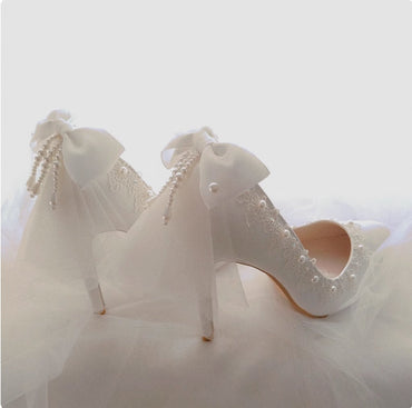 Women's Wedding Shoes Decorative Heel Wedding Heels Bridal Shoes With Beading WS0017