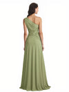 Elegant One Shoulder Lace Applique A-Line Chiffon Mother Of The Bride Dresses Side Slit