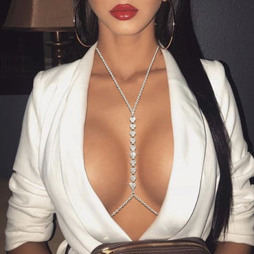 Love Rhinestone Chest Chain Fashion Sexy Bikini Chest Chain Body Chain CN08