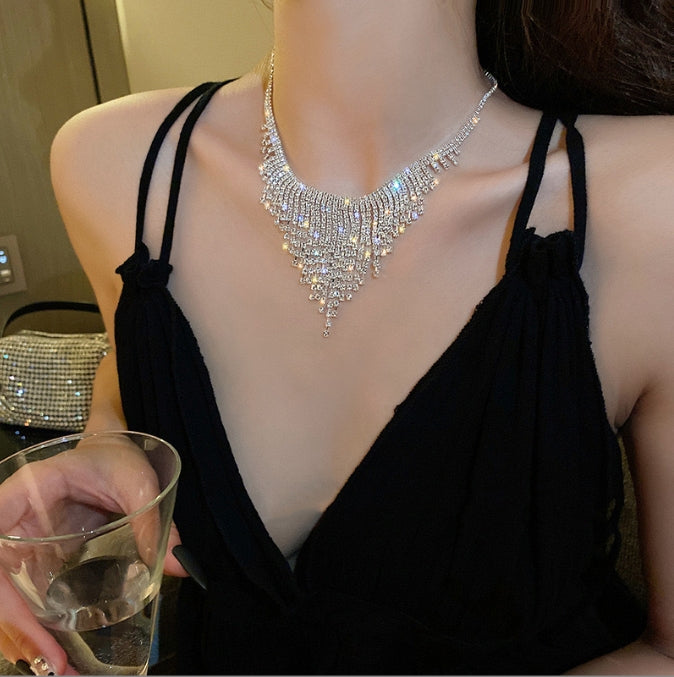 Flash Diamond Tassel Necklace Luxury Dress Accessories Dinner Clavicle Necklace CN14
