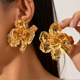 Retro Metal Flower Earrings Light Luxury Gold Flower Earrings