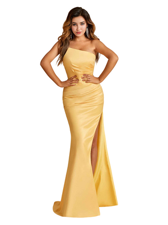 Sexy Strapless Soft Satin Mermaid Side Slit Long Bridesmaid Dresses Online