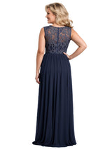 Elegant Lace Chiffon Scoop Sleeveless A-line Long Mother of The Bride Dresses