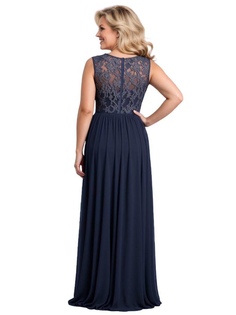 Elegant Lace Chiffon Scoop Sleeveless A-line Long Mother of The Bride Dresses