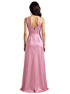 Elegant Scoop Lace Silky Satin A-line Ruched Long Formal Evening Dresses