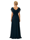 Elegant Flutter Sleeves V-Neck Chiffon A-Line Mother of The Bride Dresses