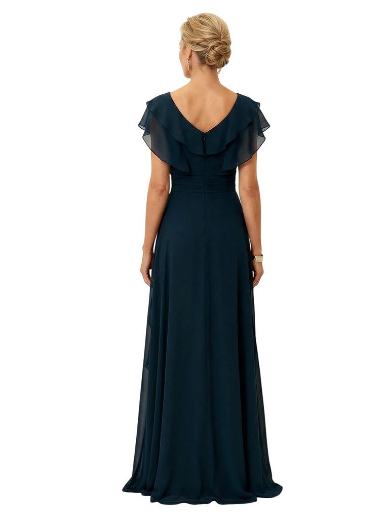 Elegant Flutter Sleeves V-Neck Chiffon A-Line Mother of The Bride Dresses