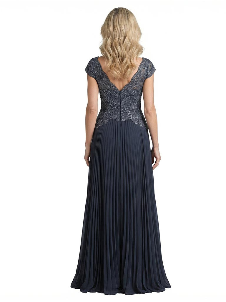 Elegant Cap Sleeves V-Neck Lace Chiffon A-Line Mother of The Bride Dresses