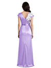 Elegant V-Neck Cap Sleeves Side Slit Satin Mermaid Floor-Length Mother Of The Bride Dresses