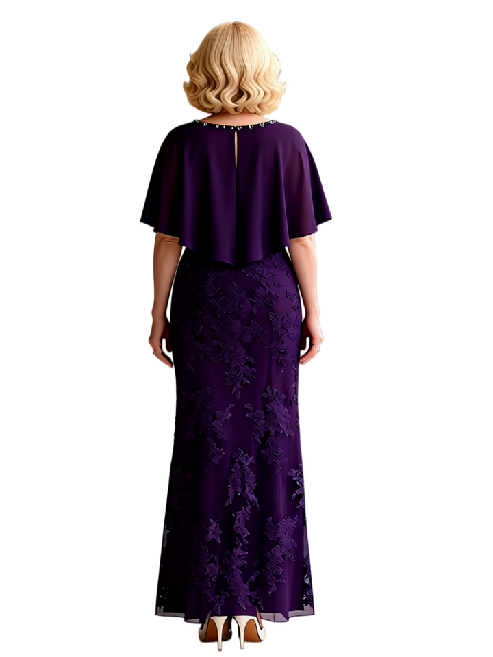 Elegant Flutter Sleeves Lace Chiffon Mermaid Mother of The Bride Dresses Side Slit