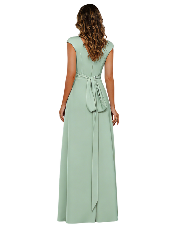 Elegant Cap Sleeves Scoop Satin Pantsuit Mother Of The Bride Dresses Overskirt